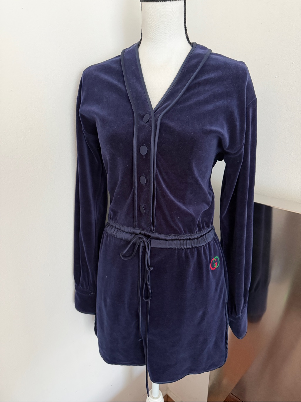 Gucci Navy Blue Knit Top With Satin Trim